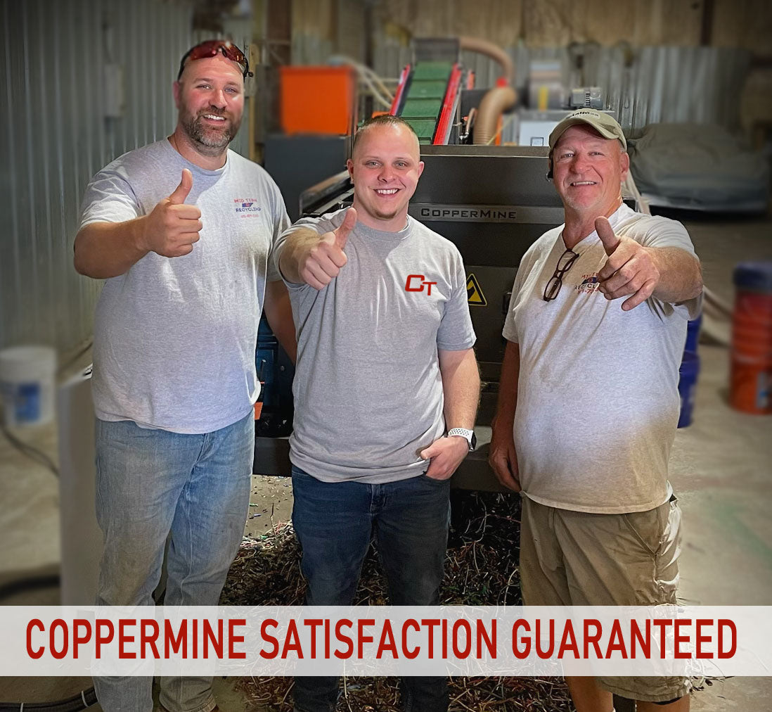CopperMine integrating industrial granulator systems into facilities nationwide. Copper Pre-Shredder, plastic separating, magnetic conveyor, and copper granulator 