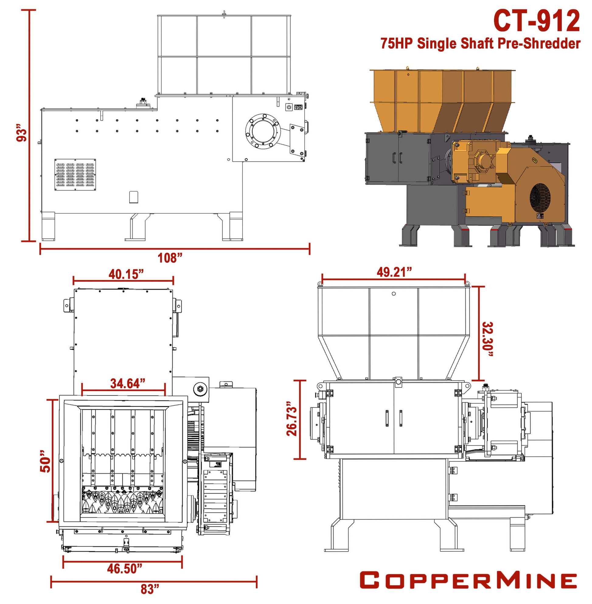 prechopper measurements and specification sheet for 75hp shredder