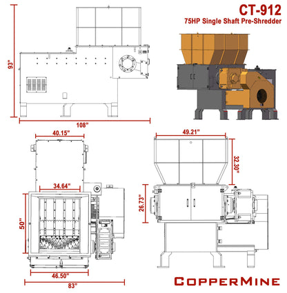 prechopper measurements and specification sheet for 75hp shredder