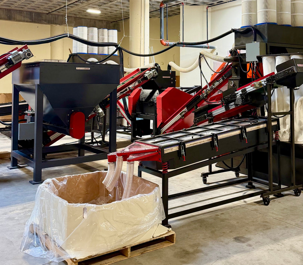 CopperMine CT-630 copper granulator and recovery system with conveyors, separation equipment, and collection bin