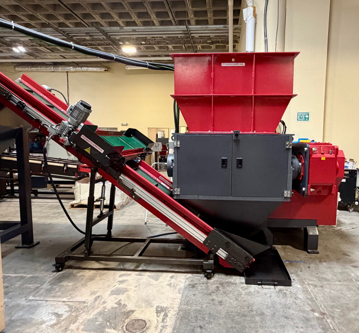 CopperMine CT-630 copper recovery system with 75 HP pre-shredder, conveyors, and copper wire separation equipment